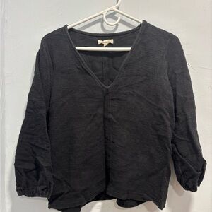 Madewell Black V-Neck Textured Long Sleeve Blouse